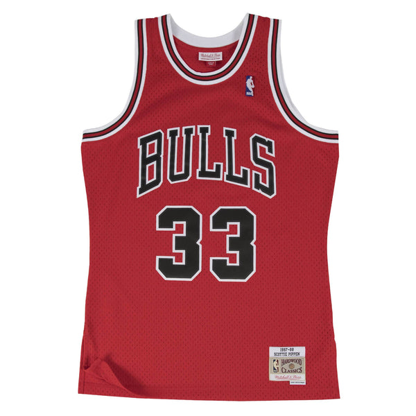 MITCHELL & NESS NBA HARDWOOD CLASSIC SWINGMAN CHICAGO BULLS SCOTTIE PIPPEN ROAD 1997-98 JERSEY RED