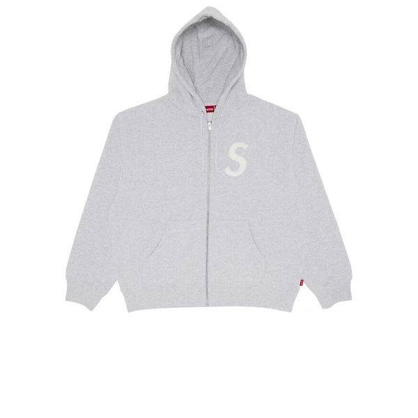 SUPREME S LOGO ZIP UP HOODED SWEATSHIRT ASH GREY FW24