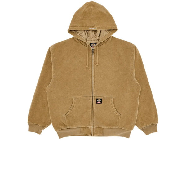 SUPREME DICKIES QUILTED LINED ZIP UP HOODED SWEATSHIRT LIGHT TAN FW24