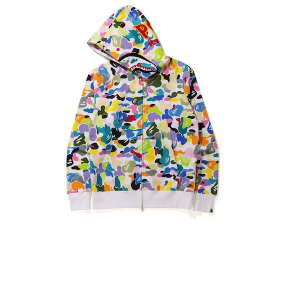 BAPE MULTI CAMO SHARK FULL ZIP PONR HOODIE WHITE