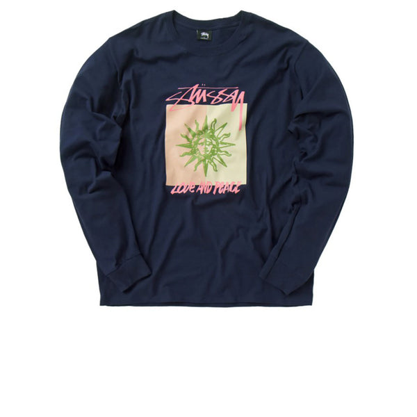 STUSSY LOVE AND PEACE LS TEE NAVY