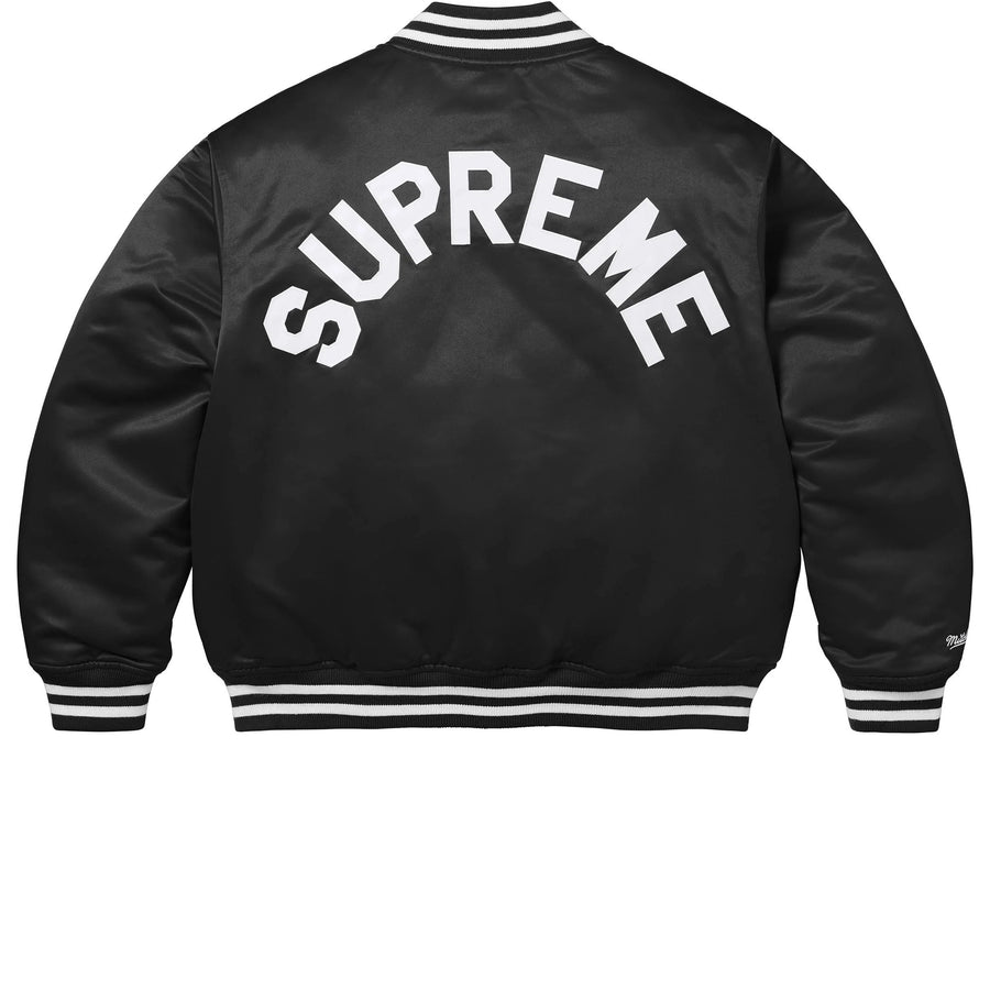 SUPREME X MITCHELL & NESS SATIN VARSITY JACKET BLACK FW24