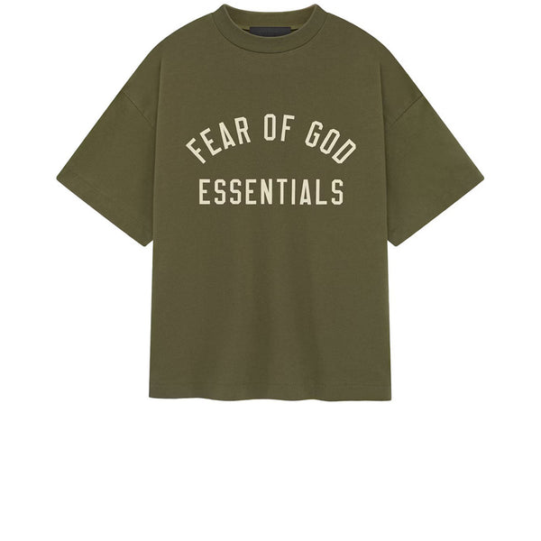 FEAR OF GOD ESSENTIALS KIDS JERSEY CREWNECK TEE MILITARY FW24