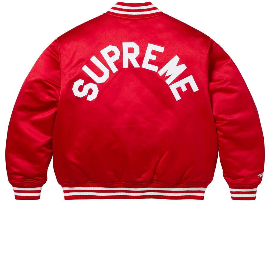 SUPREME X MITCHELL & NESS SATIN VARSITY JACKET RED FW24