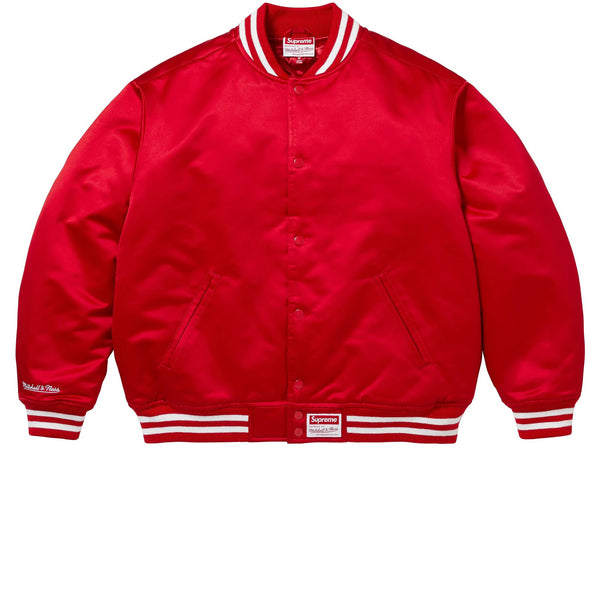 SUPREME X MITCHELL & NESS SATIN VARSITY JACKET RED FW24