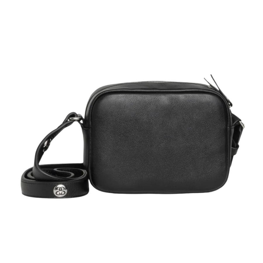 STUSSY SS LINK LEATHER SIDE POUCH BLACK