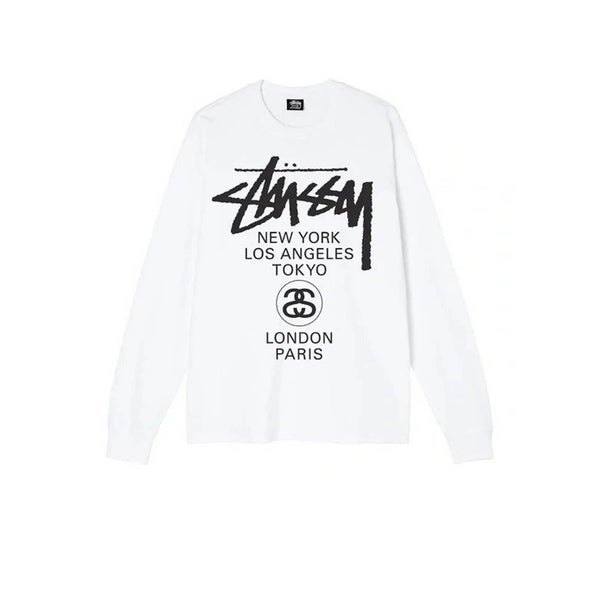 STUSSY WORLD TOUR LS TEE WHITE - Stay Fresh