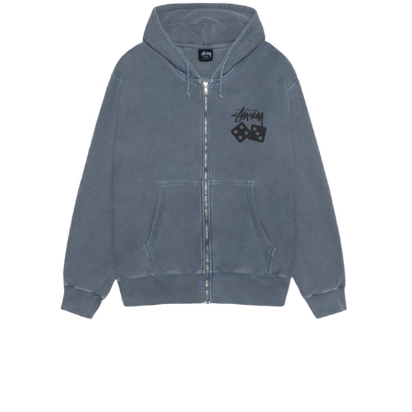 STUSSY DICE PIGMENT DYED ZIP HOODIE NAVY