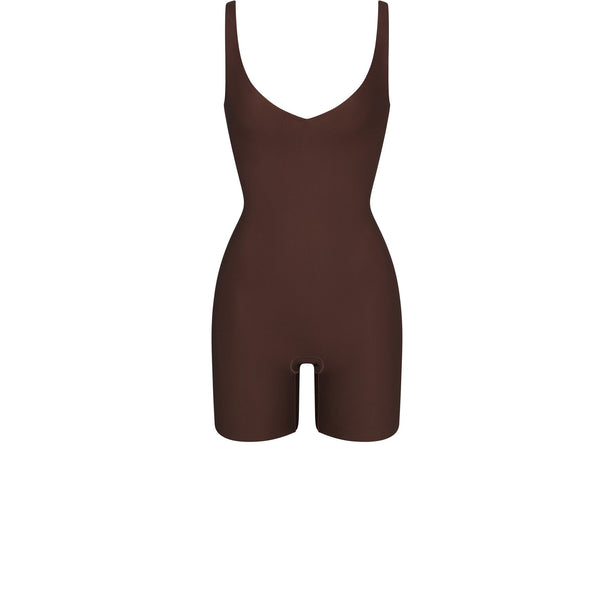 SKIMS OUTDOOR MID THIGH ONESIE JUMPSUIT COCOA