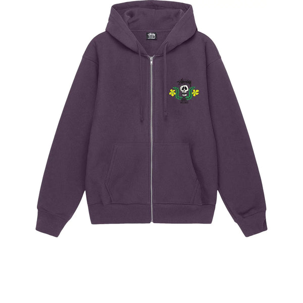 STUSSY SKULL CREST ZIP HOODIE GRAPE