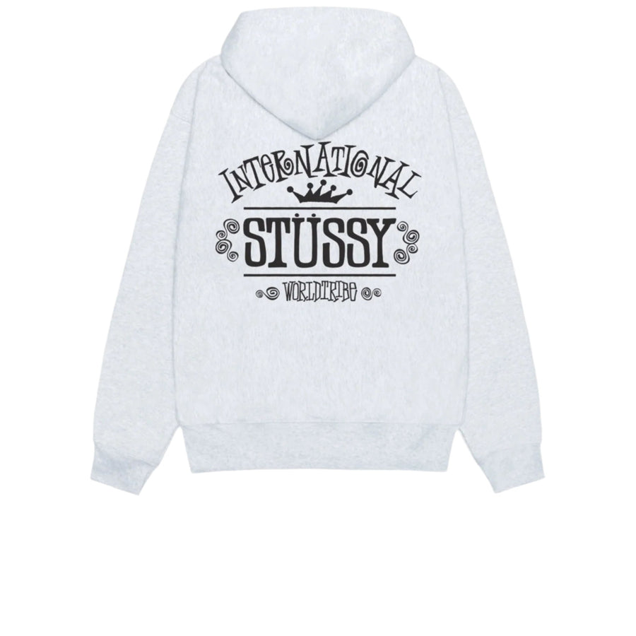 STUSSY WORLDWIDE ZIP HOODIE ASH HEATHER