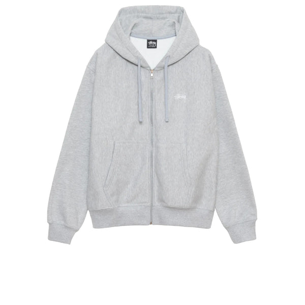 STUSSY STOCK LOGO ZIP HOODIE GREY HEATHER