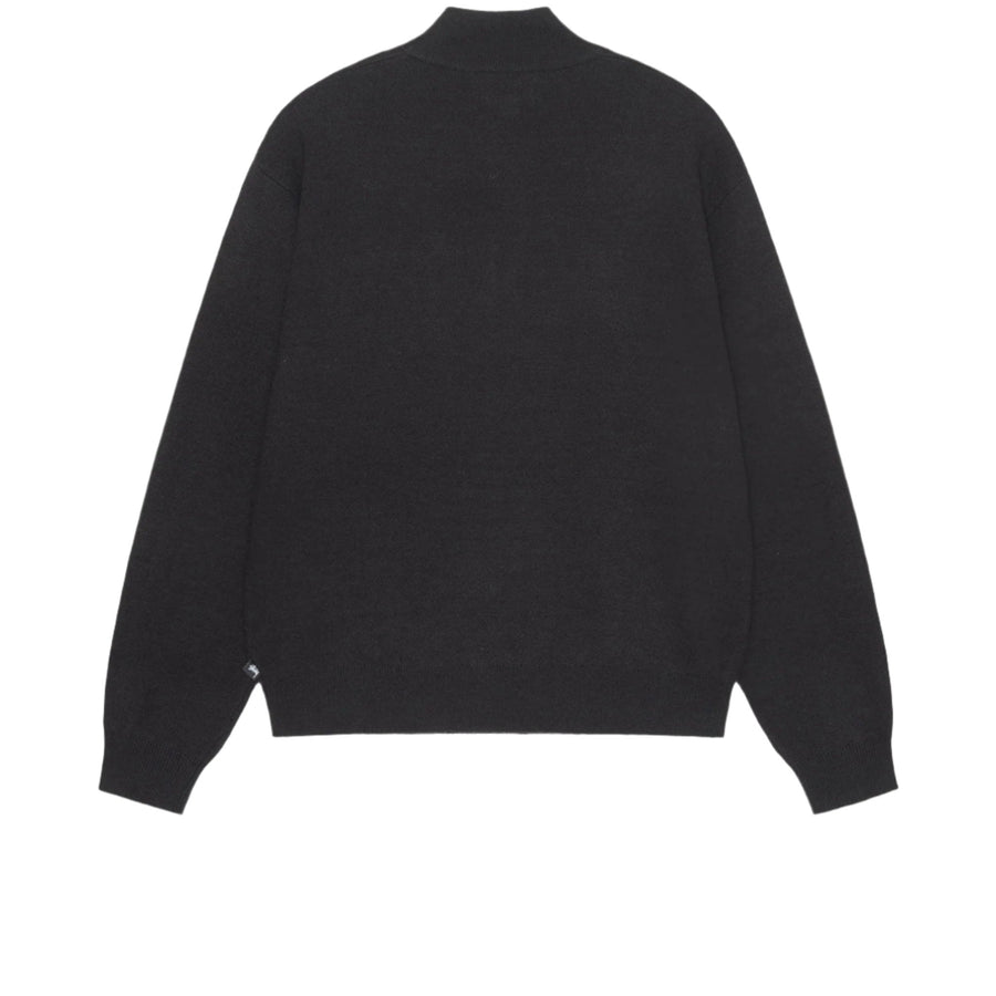 STUSSY HALF ZIP MOCK NECK SWEATER BLACK