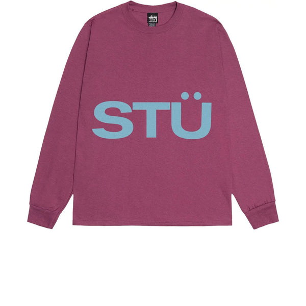 STUSSY ALL CAPS LONG SLEEVE TEE BERRY