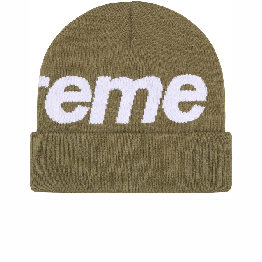 SUPREME BIG LOGO BEANIE LIGHT OLIVE FW24