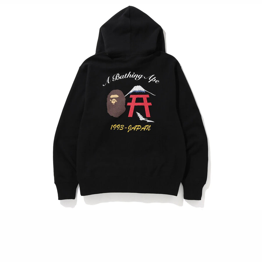 BAPE EMBROIDERY RELAXED PULLOVER HOODIE BLACK