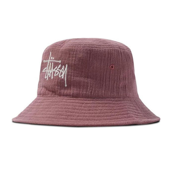 STUSSY GAUZE COTTON BIG LOGO BUCKET HAT MAUVE