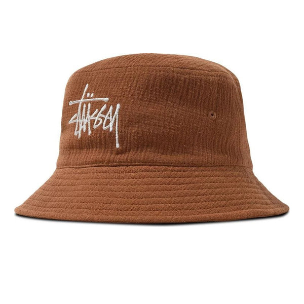 STUSSY GAUZE COTTON BIG LOGO BUCKET HAT BROWN