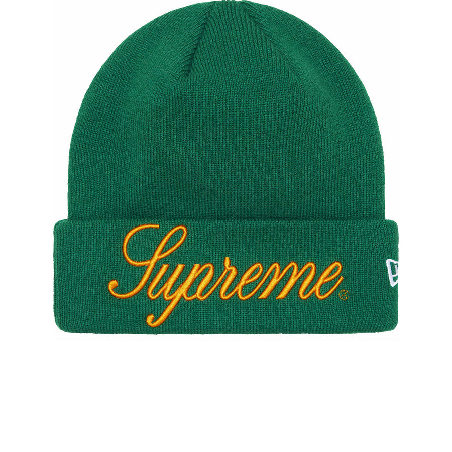 SUPREME NEW ERA SCRIPT BEANIE GREEN FW24