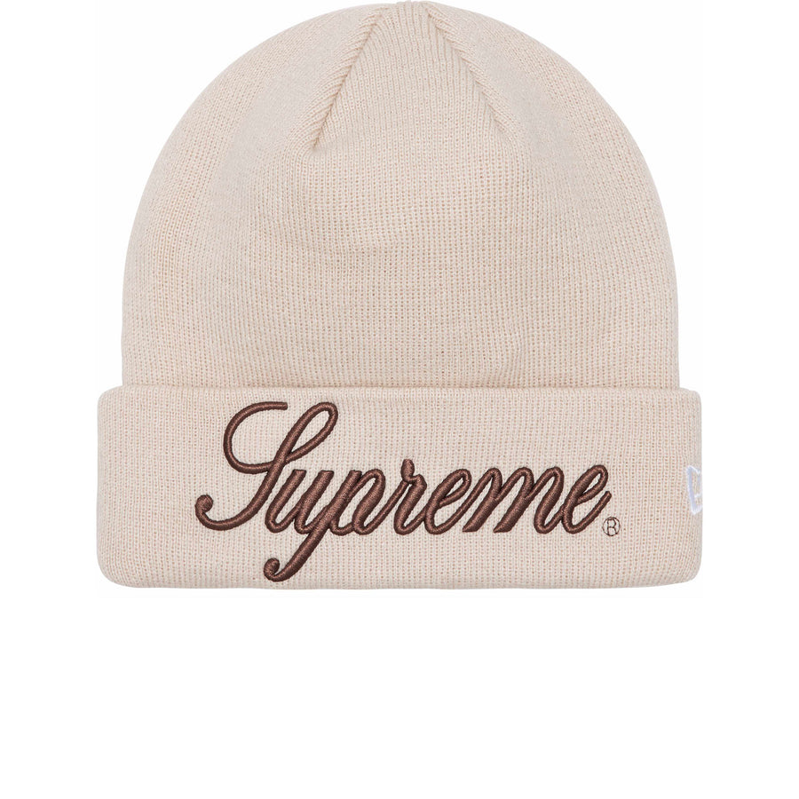 SUPREME NEW ERA SCRIPT BEANIE STONE FW24