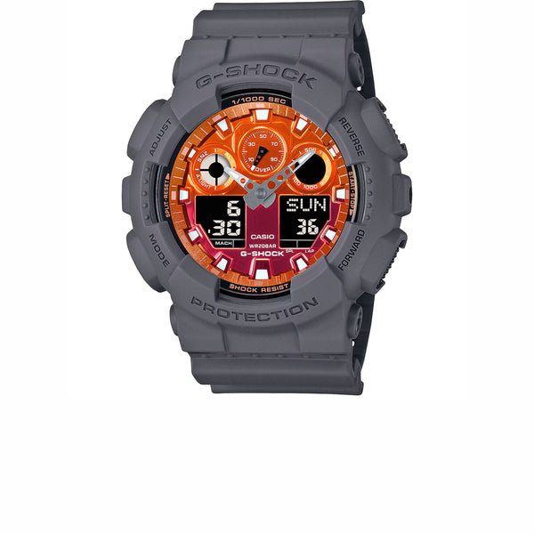 CASIO G-SHOCK ANALOG-DIGITAL GA-100 SERIES GRAY BOLD ORANGE GA-100FL-8A