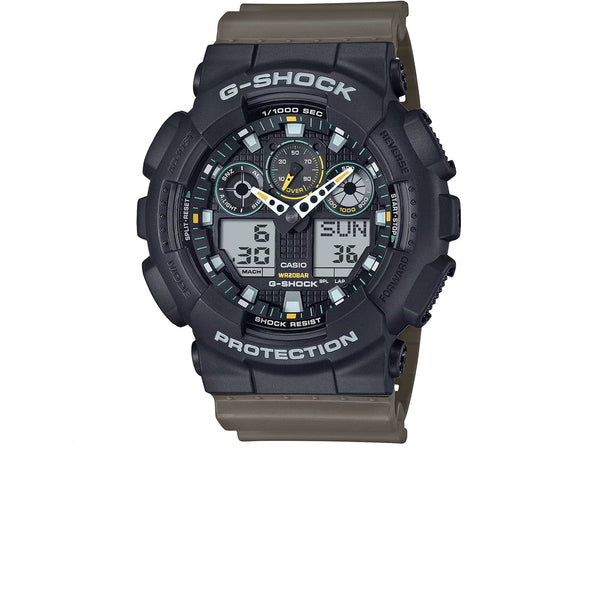 CASIO G-SHOCK ANALOG-DIGITAL GA-100 SERIES BLACK OLIVE GA-100TU-1A3