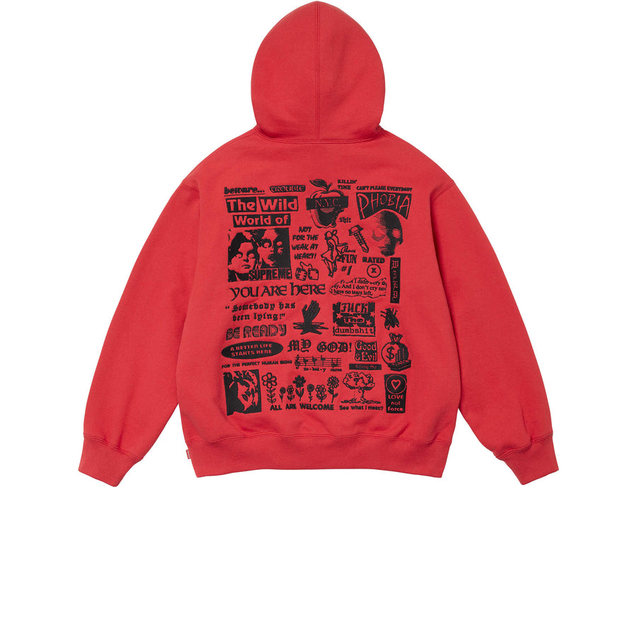 SUPREME WILD EMBROIDERED HOODED SWEATSHIRT BURNT RED FW24