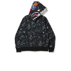 BAPE SPACE CAMO SHARK FULL ZIP DOUBLE HOODIE BLACK