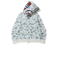 BAPE SPACE CAMO SHARK FULL ZIP DOUBLE HOODIE WHITE MULTI SS20