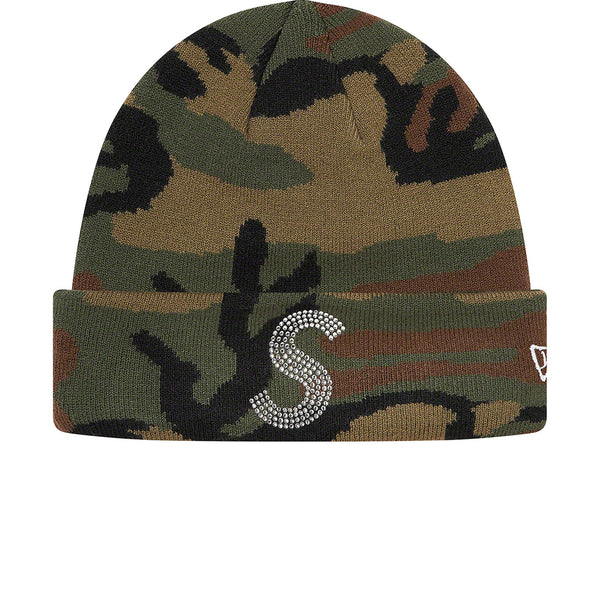 NEW ERA X SWAROVSKI X SUPREME S LOGO BEANIE WOODLAND CAMO SS21