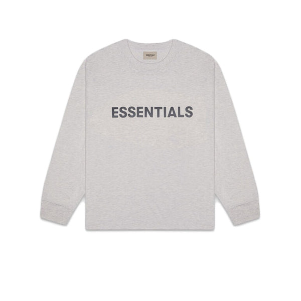 FEAR OF GOD ESSENTIALS 3D SILICON APPLIQUE BOXY LONG SLEEVE TEE DARK HEATHER OATMEAL