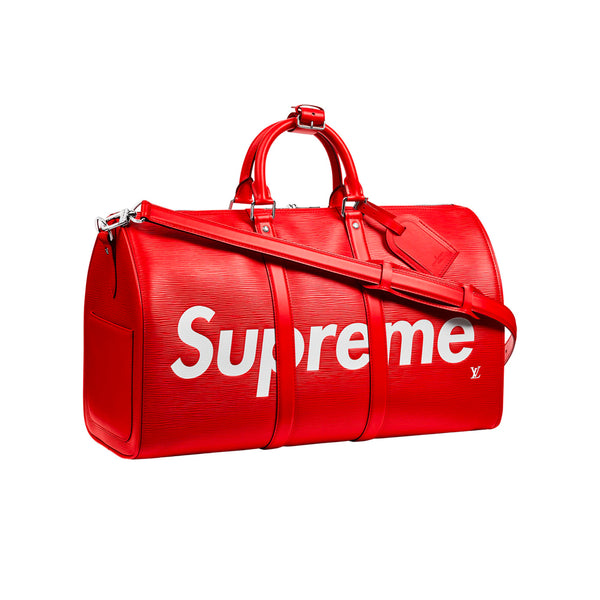 LOUIS VUITTON X SUPREME KEEPALL BANDOULIERE EPI 45 RED - moschino logo  patch belt bag item - HotelomegaShops
