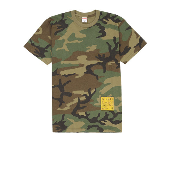 SUPREME MIDDLE FINGER TO THE WORLD TEE WOODLAND CAMO SS19 Stay Fresh