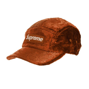 SUPREME CRUSHED VELVET CAMP CAP BROWN SS22