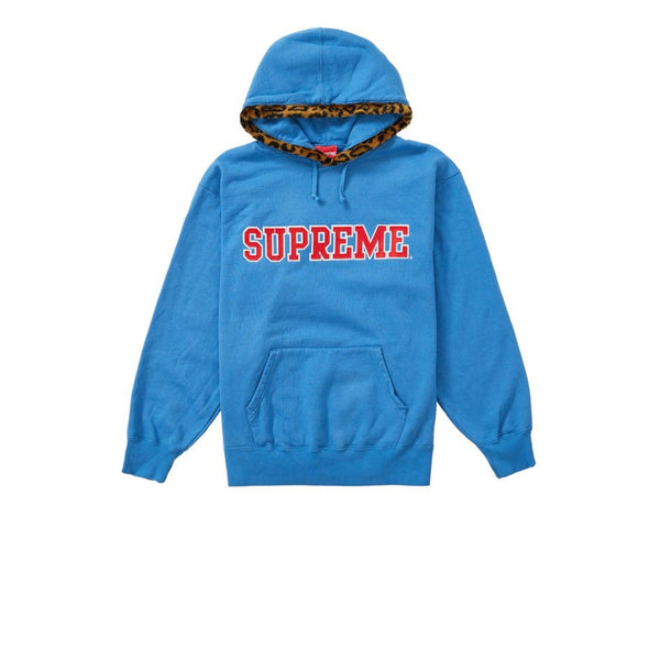 SUPREME LEOPARD TRIM HOODED SWEATSHIRT PALE ROYAL FW21