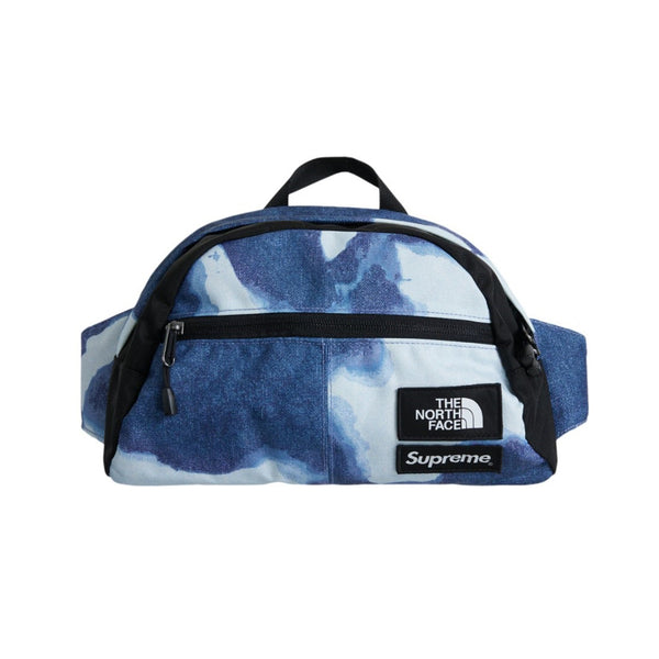 SUPREME X THE NORTH FACE BLEACHED DENIM PRINT ROO II INDIGO FW21