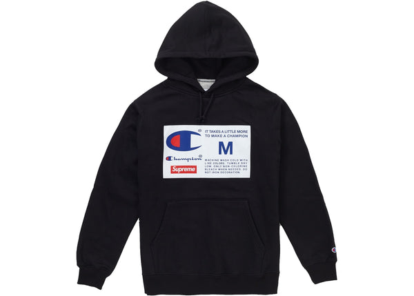 SUPREME CHAMPION LABEL HOODED SWEATSHIRT BLACK FW18 - Stay Fresh