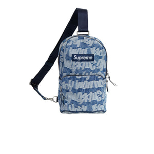 SUPREME FAT TIP JACQUARD DENIM SLING BAG BLUE SS22