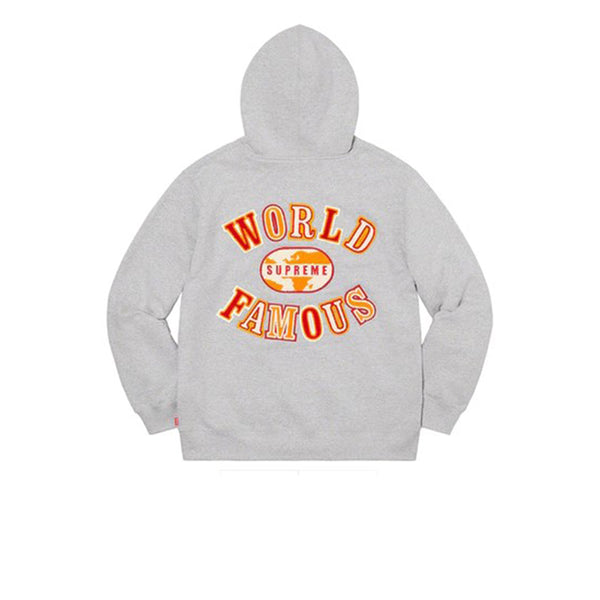 SUPREME WORLD FAMOUS ZIP UP HOODED SWEATSHIRT HEATHER GREY SS20