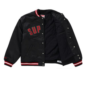 MITCHELL & NESS X SUPREME SATIN VARSITY JACKET BLACK SS21 - Stay Fresh