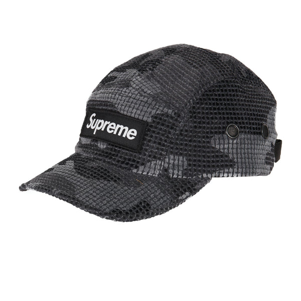 SUPREME CAMO GRID VELVET CAMP CAP BLACK CAMO FW22 - Borsalino