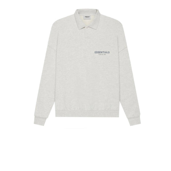 FEAR OF GOD ESSENTIALS LONG SLEEVE FRENCH TERRY POLO LIGHT HEATHER OATMEAL SS21