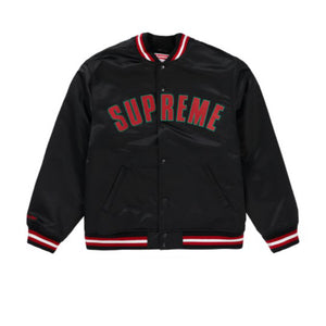 MITCHELL & NESS X SUPREME SATIN VARSITY JACKET BLACK SS21 - Stay Fresh